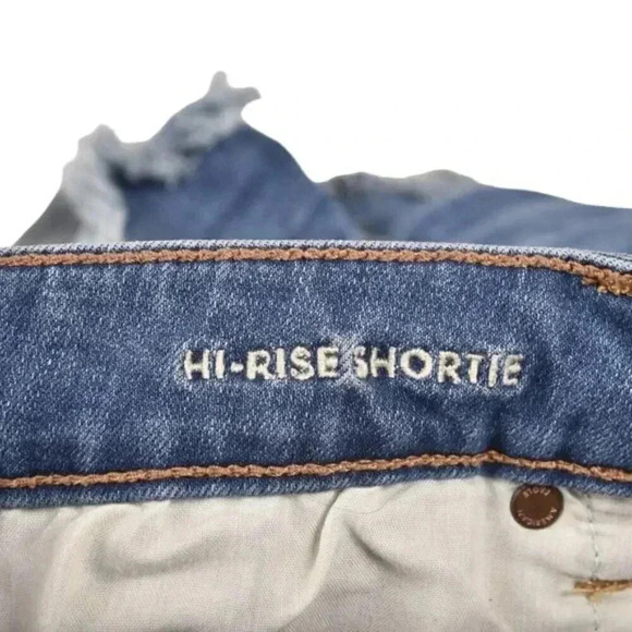 American Eagle Hi-Rise Shortie Jean Shorts Distressed Button Fly Medium  Wash 12 - Picture 7 of 11
